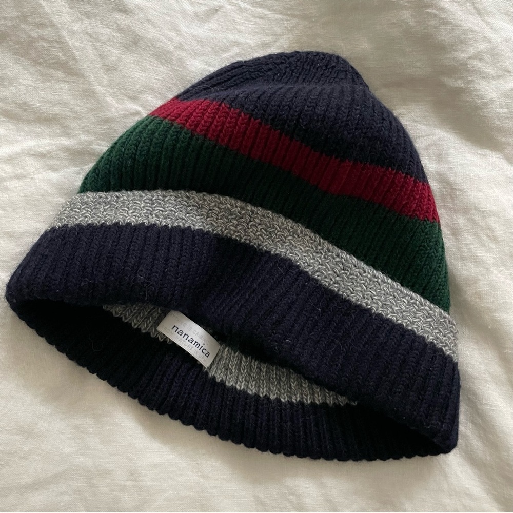 NWOT | Nanamica Navy Red Green Grey Stripes Wool Beanie